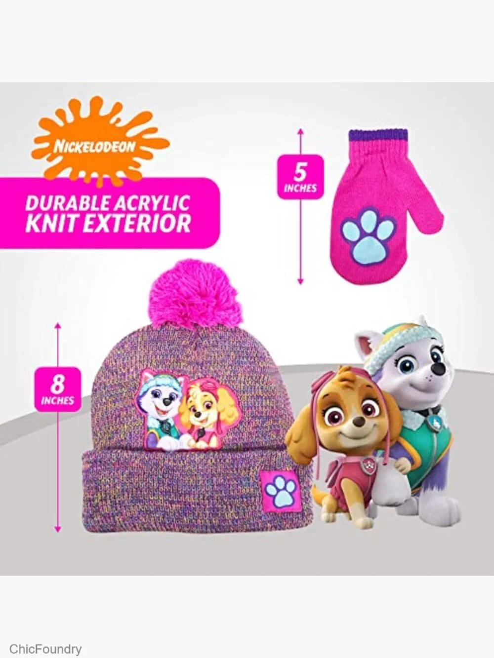 Paw Patrol Toddler Girls Beanie and Mittens Set Winter Hat Cold Weather Gear